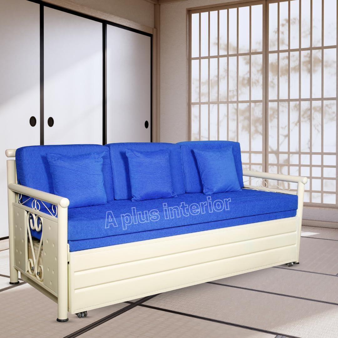 3 Seater Metal Sofa Cum Bed with Hydraulic Storage for Living Room (Queen (5 * 6)) - Image 2