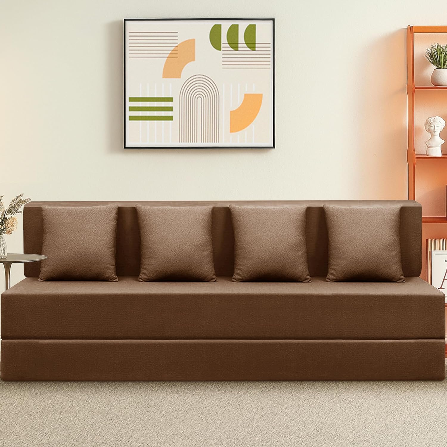 4-Seater Convertible Sofa Cum Bed (6x6 ft) with Cushions | Jute Fabric | Comfortable Sofa for Living Room & Guest Room - Brown - Image 2