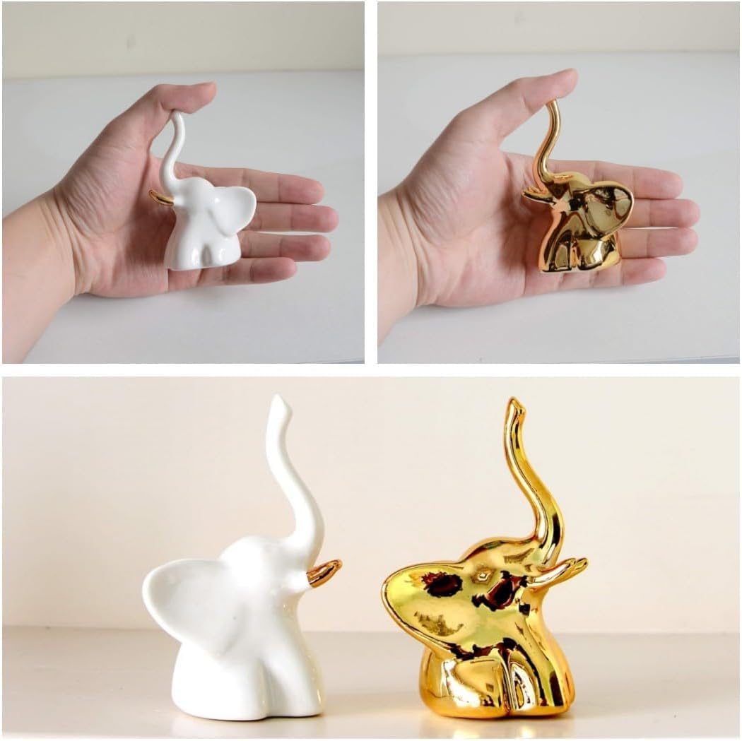 Home Decor Elephant Statue For Good Luck,Fengshui Ceramic Creative Small Modern Style Elephant Idol Figurines,Decorative Gift Items For Home,Office Desktop,Living Room (2pcs),White,Gold - Image 6