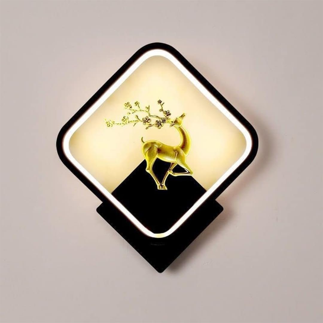 fizzytech Fancy Light Square LED Wall Light with Golden Deer Decor – Wall Lights for Living Room, Bedroom, Hallway – 4 Color Modes, Energy-Efficient Interior Wall Sconce - Image 2
