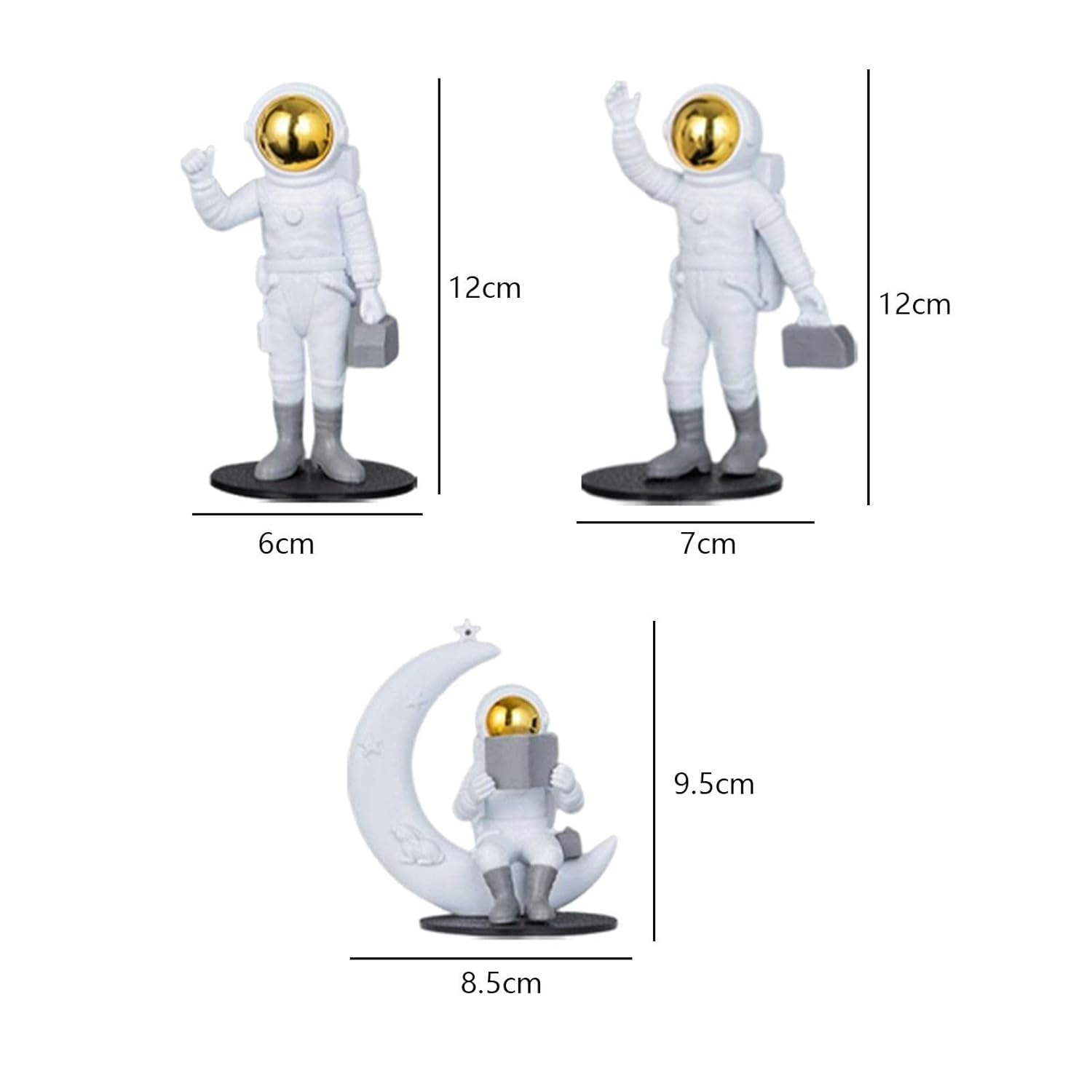 Resin 3Pcs Astronaut Figurine Mirror Spaceman Ornament, Home, Office, Desktop Decoration Bookshelves Outer Space Room Décor Astronaut Statues Sculpture (Golden), Space - Image 5