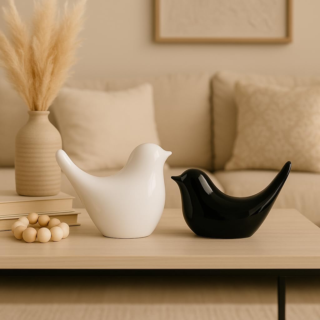 LIFEHAXTORE® Creative White and Black Glossy Ceramic Birds Figurines Home Decorations Accessories Party (Pack of 2) - Image 5
