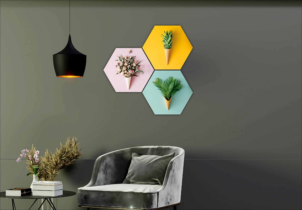 SAF Preety Floral Flower and Leaf in Cone Pot 3 Piece UV Textured Multi-Effect Self adheshive Painting 17 Inch X 17 Inch SANFHX141,Multicolour - Image 3