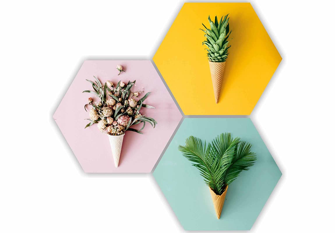 SAF Preety Floral Flower and Leaf in Cone Pot 3 Piece UV Textured Multi-Effect Self adheshive Painting 17 Inch X 17 Inch SANFHX141,Multicolour - Image 2