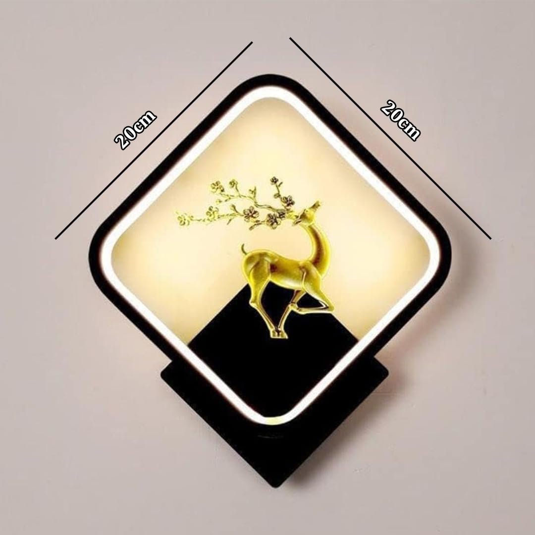 fizzytech Fancy Light Square LED Wall Light with Golden Deer Decor – Wall Lights for Living Room, Bedroom, Hallway – 4 Color Modes, Energy-Efficient Interior Wall Sconce - Image 4
