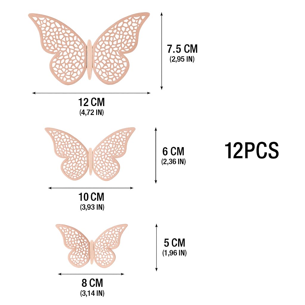 Xtore ® Congealed Paper Metallic Finish Home Decor 3D Butterfly with Sticking Pads (Rose Gold) -Set of 12 Pcs - Image 6