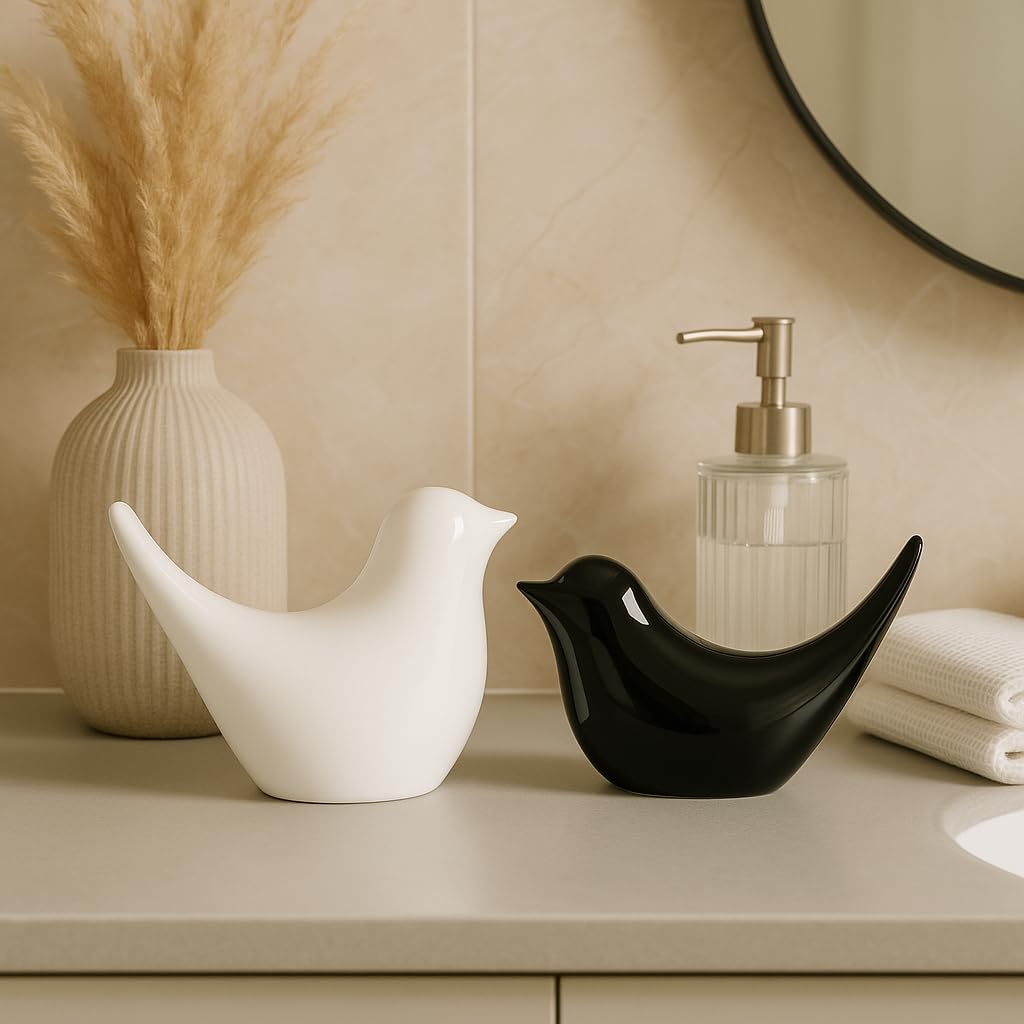 LIFEHAXTORE® Creative White and Black Glossy Ceramic Birds Figurines Home Decorations Accessories Party (Pack of 2) - Image 4