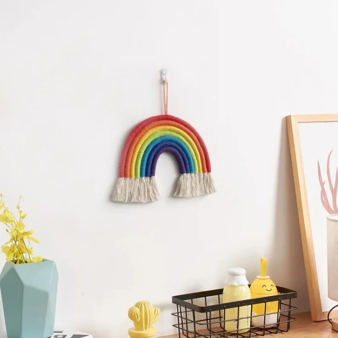 WARMINGO DE Rainbow Macrame Wall Hanging Decor | Kids Room Decoration | Handmade Knitted Cotton Woven Tapestry Wall Decorative Novelty Gifts (1 Pc pack) - Image 7