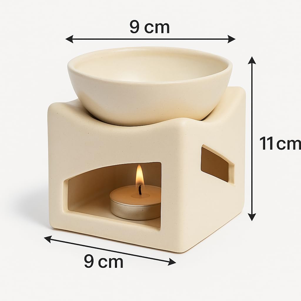 Pure Source India Ceramic Clay Candle Operated Aroma Burner Oil Diffuser, Extra Large Bowl, with 1 Tealight, 4.25 Inch, (Ivory White) - Image 4