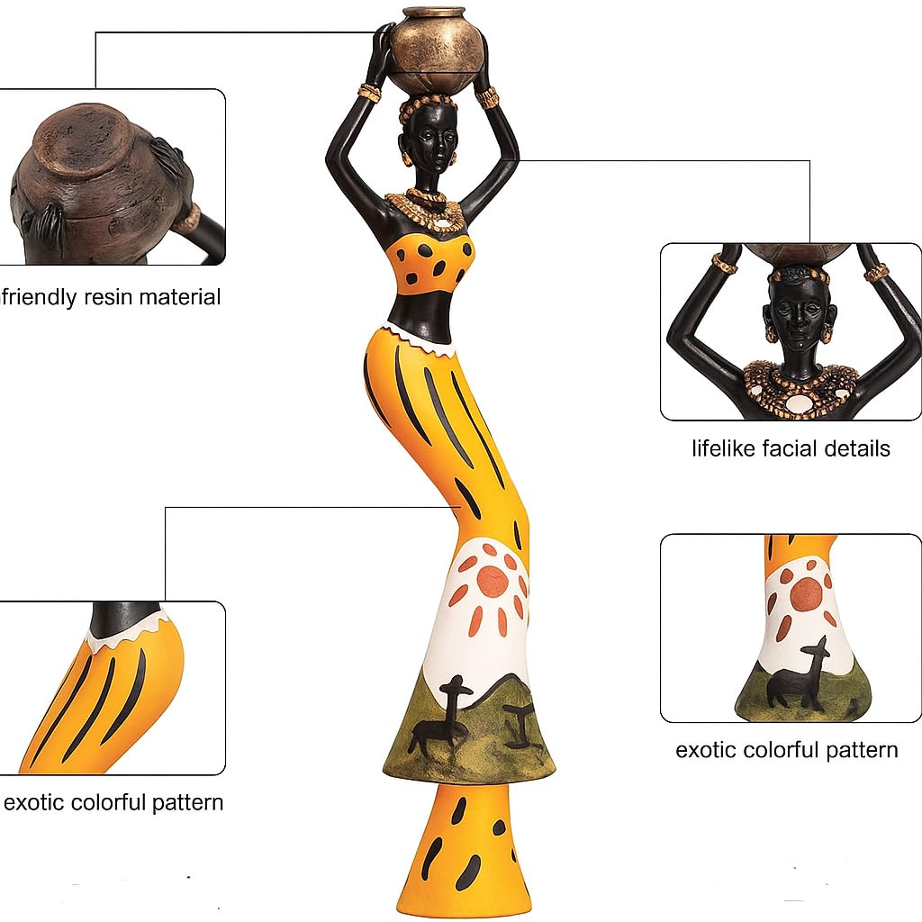 Xtore Beautiful Finish Uniquely Hand Crafted Home Dcor African Tribal Women Art Piece Handicraft Resin (Set of 3, Multicolour) - Image 6