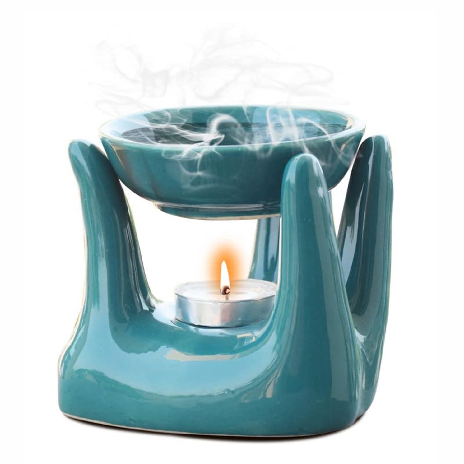 Pure Source India Ceramic Hand Type Oil Burner Diffuser for Home, Office, with 1 Tea Light Candle, Made by Porcelain (Green) - Image 3