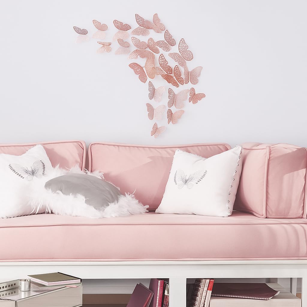 Xtore ® Congealed Paper Metallic Finish Home Decor 3D Butterfly with Sticking Pads (Rose Gold) -Set of 12 Pcs - Image 8