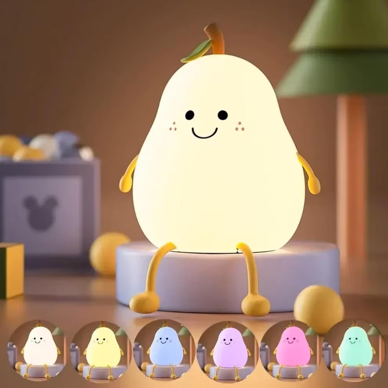 Pears Silicone Night Lamp – Cute Soft LED Bedside Light for Kids Room, Nursery, Christmas Gifts & Bedroom Ambience Decoration - Image 2