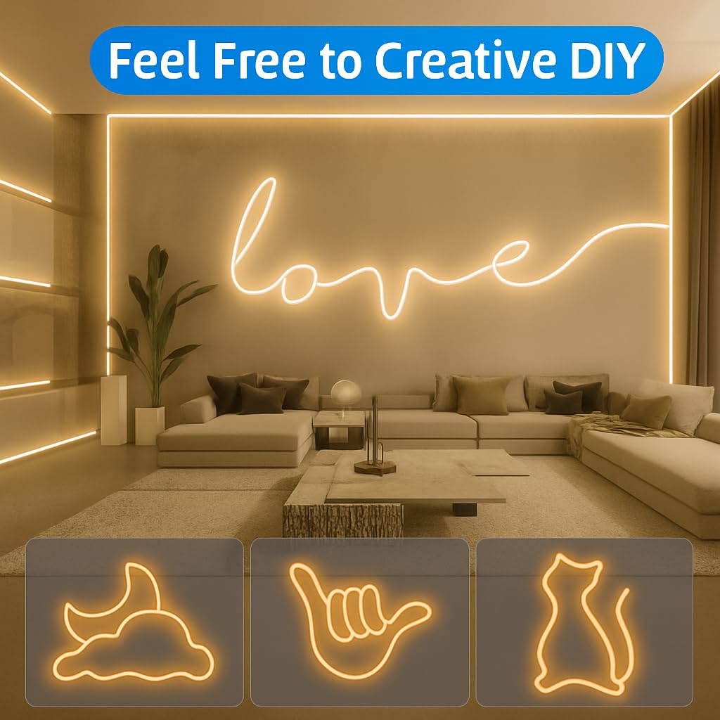 Gesto 16.4 Feet Neon LED Strip Light with 12V Adapter | Cuttable Flexible Waterproof Rope Light for Wall Decor,Indoor & Outdoor Decoration,Custom Names,Signage & Diwali Decorative Lighting-Warm White - Image 3