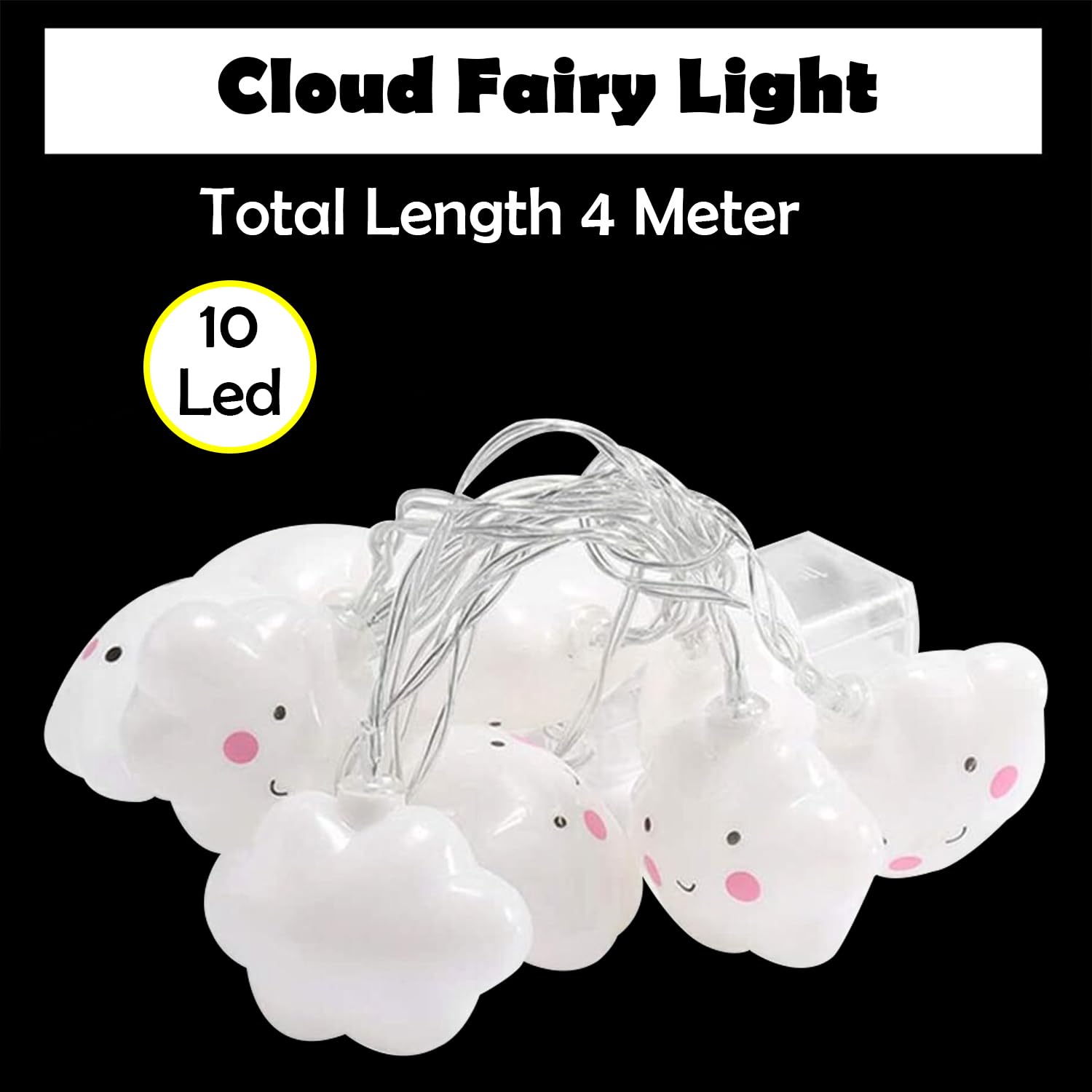 Party Propz Polypropylene White Cloud Light for Room Decor - 14 Feet, 10 Led, Lights for Kids Room, Cute Lights for Room, Kids Room Decoration Items, Lights for Girls Room Decor, Cloud Decoration - Image 3