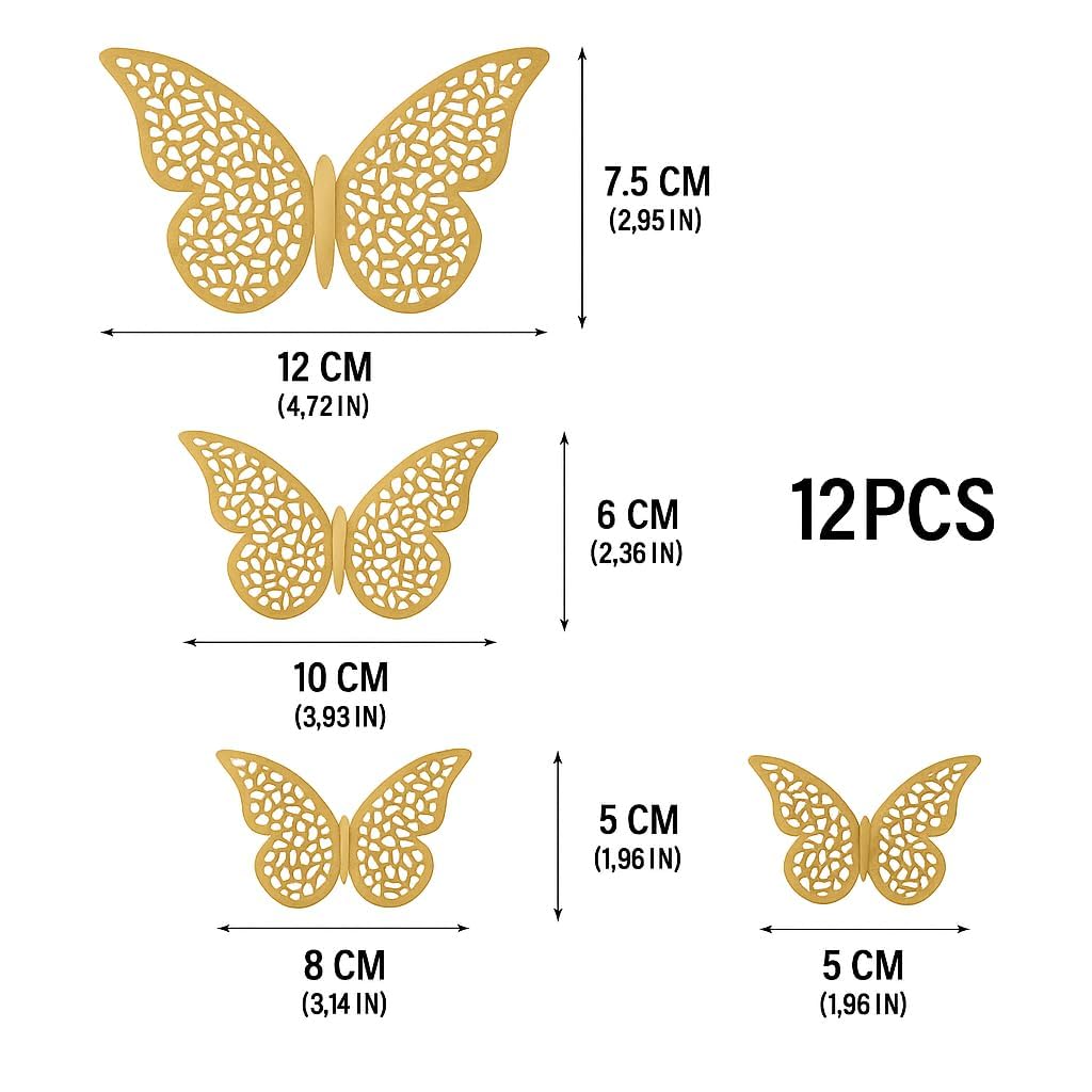 Xtore® 12pcs 3D Home Decor Butterfly with Sticking Pad (Shimmer Golden, Set of 12) - Image 4