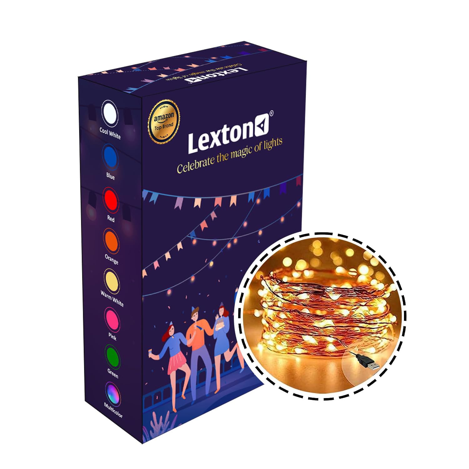 Lexton 10 Meter LED Copper String Light | USB Powered Fairy Lights | Warm White Decorative Lights for Diwali, Festival, Home, Balcony & Outdoor Decoration, Pack of 1 - Image 3