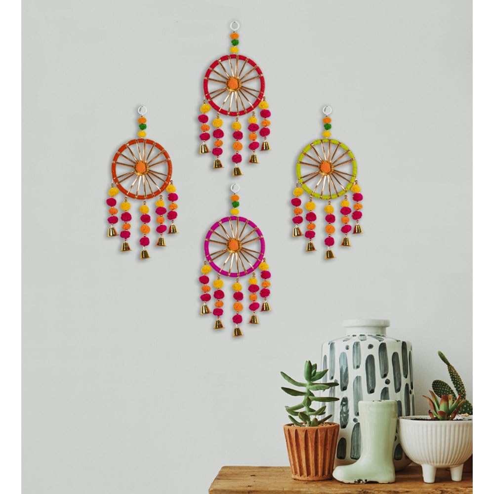 Kaameri Bazaar Wool Colorful Wall Decor And Door Hangings For Home Decoration | Festive Decoration | Balcony, Room, Temple Decoration | Pooja Room Decoration | Decorative Hanging Items | Pack Of 4 - Image 2