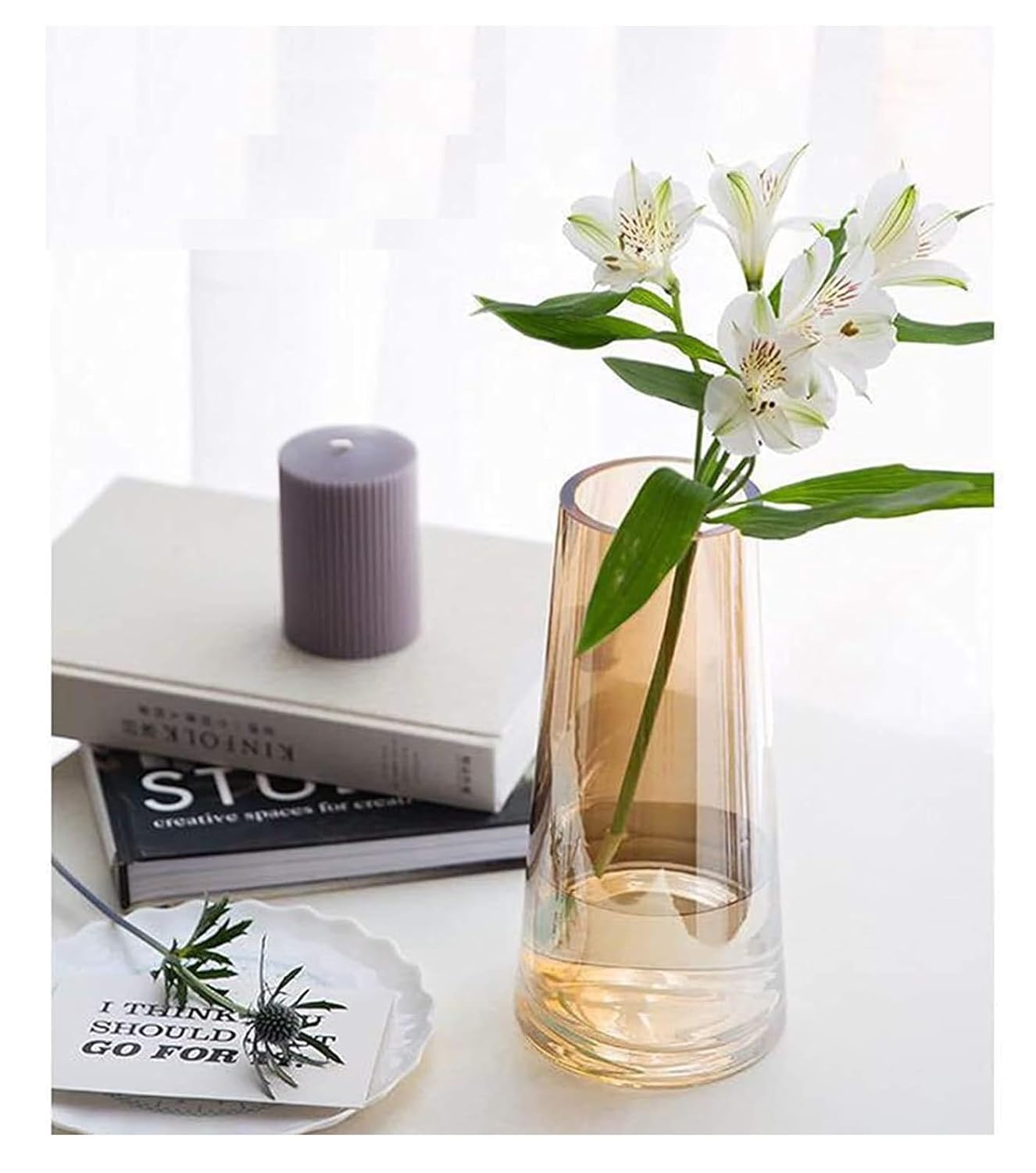 SPHINX Decorative Glass Vase for Flowers Plants Home Decor Office Living Table Decorations, Vases for Home Decor, Luster Glass Vase,Modern - (Crystal Amber, Approx 9 Inches Height) - Image 6