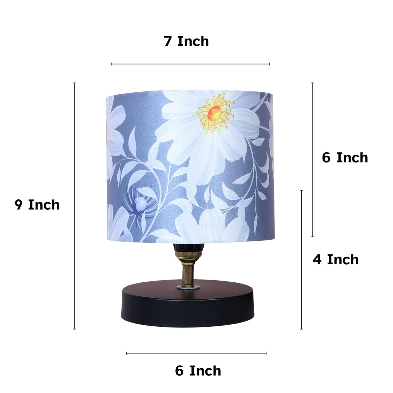 tu casa Urban Radiance Black Metal Base Table Lamp with Narcissue Floral Print with Satin Shade for Home Decoration Bedroom Living Room Lounge Office Festival Gifting Study Table H - 9" / No Blub - Image 5