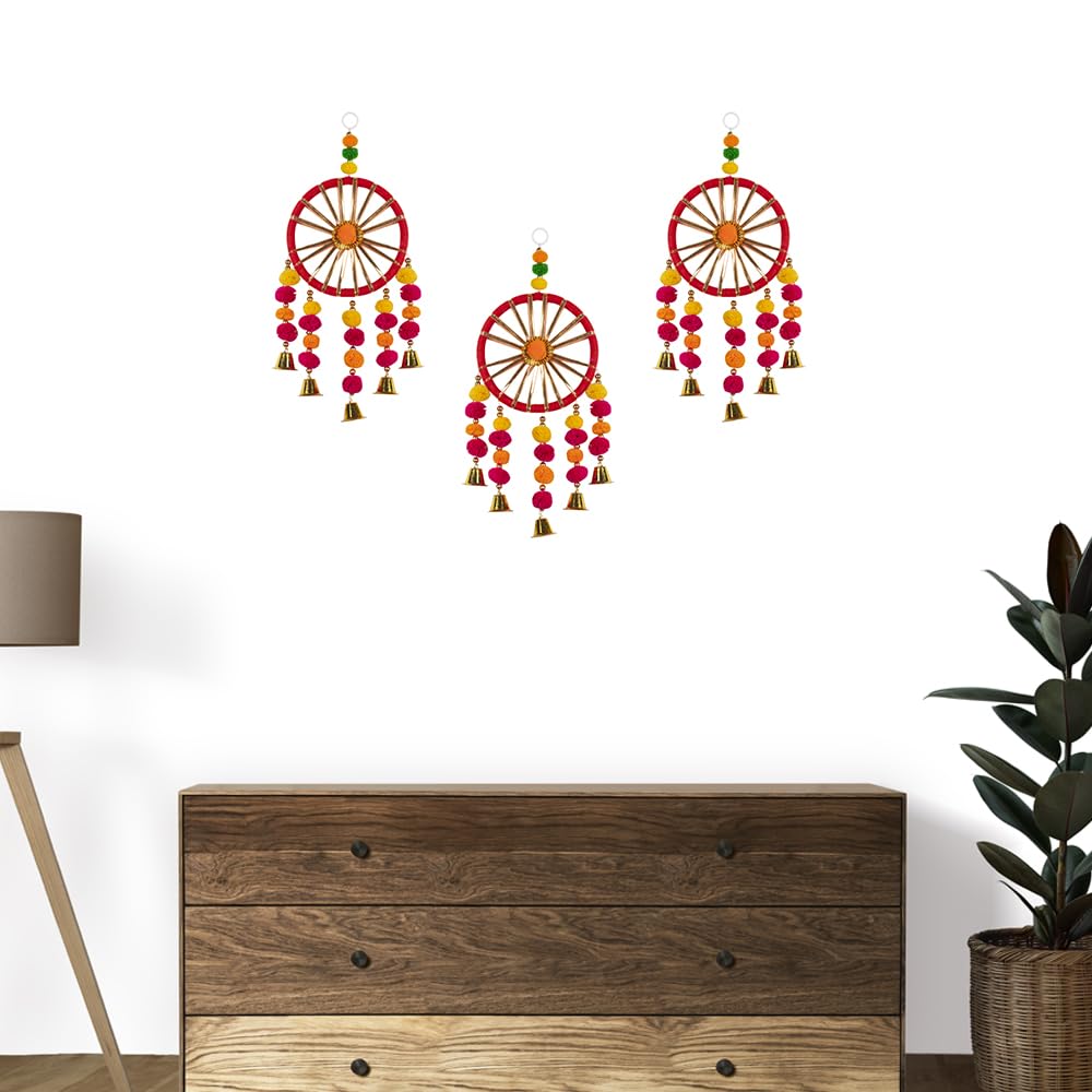 Kaameri Bazaar Wool Colorful Wall Decor And Door Hangings For Home Decoration | Festive Decoration | Balcony, Room, Temple Decoration | Pooja Room Decoration | Decorative Hanging Items | Pack Of 4 - Image 4