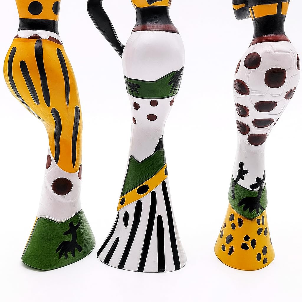 Xtore Beautiful Finish Uniquely Hand Crafted Home Dcor African Tribal Women Art Piece Handicraft Resin (Set of 3, Multicolour) - Image 9