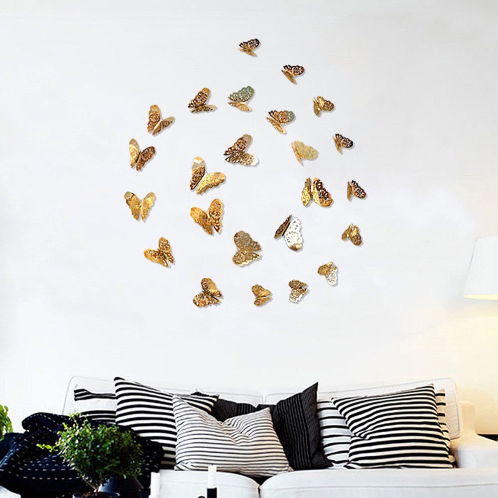 Xtore® 12pcs 3D Home Decor Butterfly with Sticking Pad (Shimmer Golden, Set of 12) - Image 5