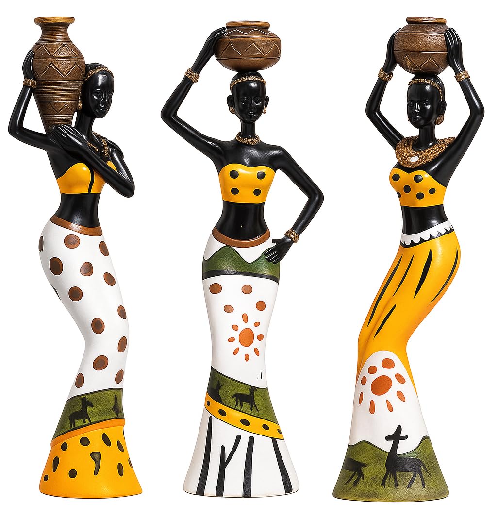 Xtore Beautiful Finish Uniquely Hand Crafted Home Dcor African Tribal Women Art Piece Handicraft Resin (Set of 3, Multicolour) - Image 2