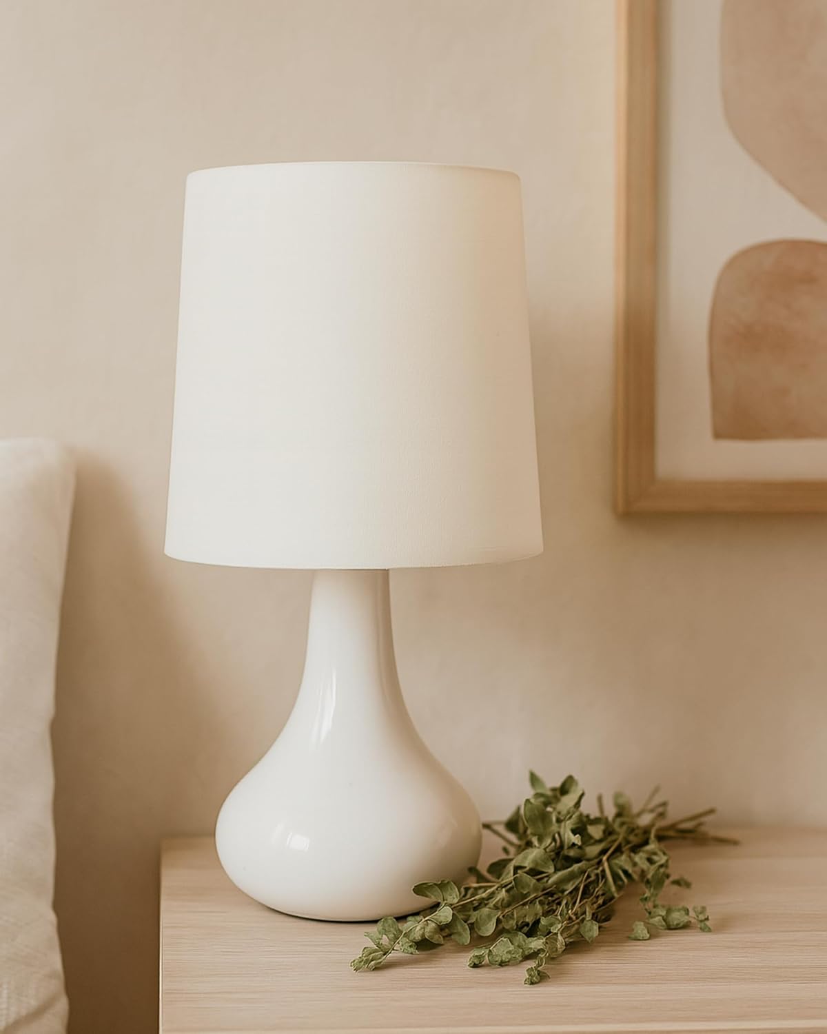 Homesake® Modern Small Ceramic Table Lamp, Warm Light Classic Bedside Desk lamp for Living Room Bedroom Dining, Restaurant, Farmhouse Nightstand Study Lamps with Fabric Shade (White) - Image 4