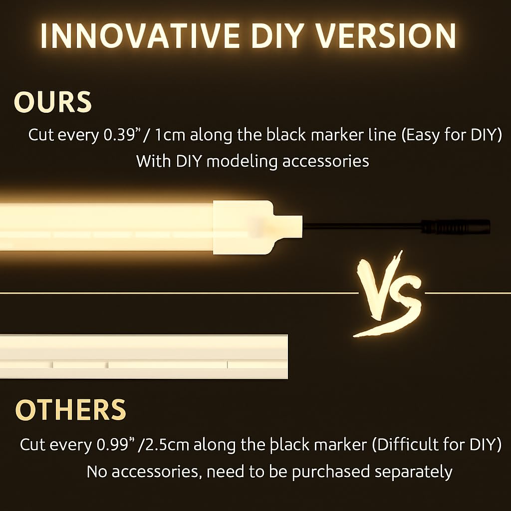 Gesto 16.4 Feet Neon LED Strip Light with 12V Adapter | Cuttable Flexible Waterproof Rope Light for Wall Decor,Indoor & Outdoor Decoration,Custom Names,Signage & Diwali Decorative Lighting-Warm White - Image 8