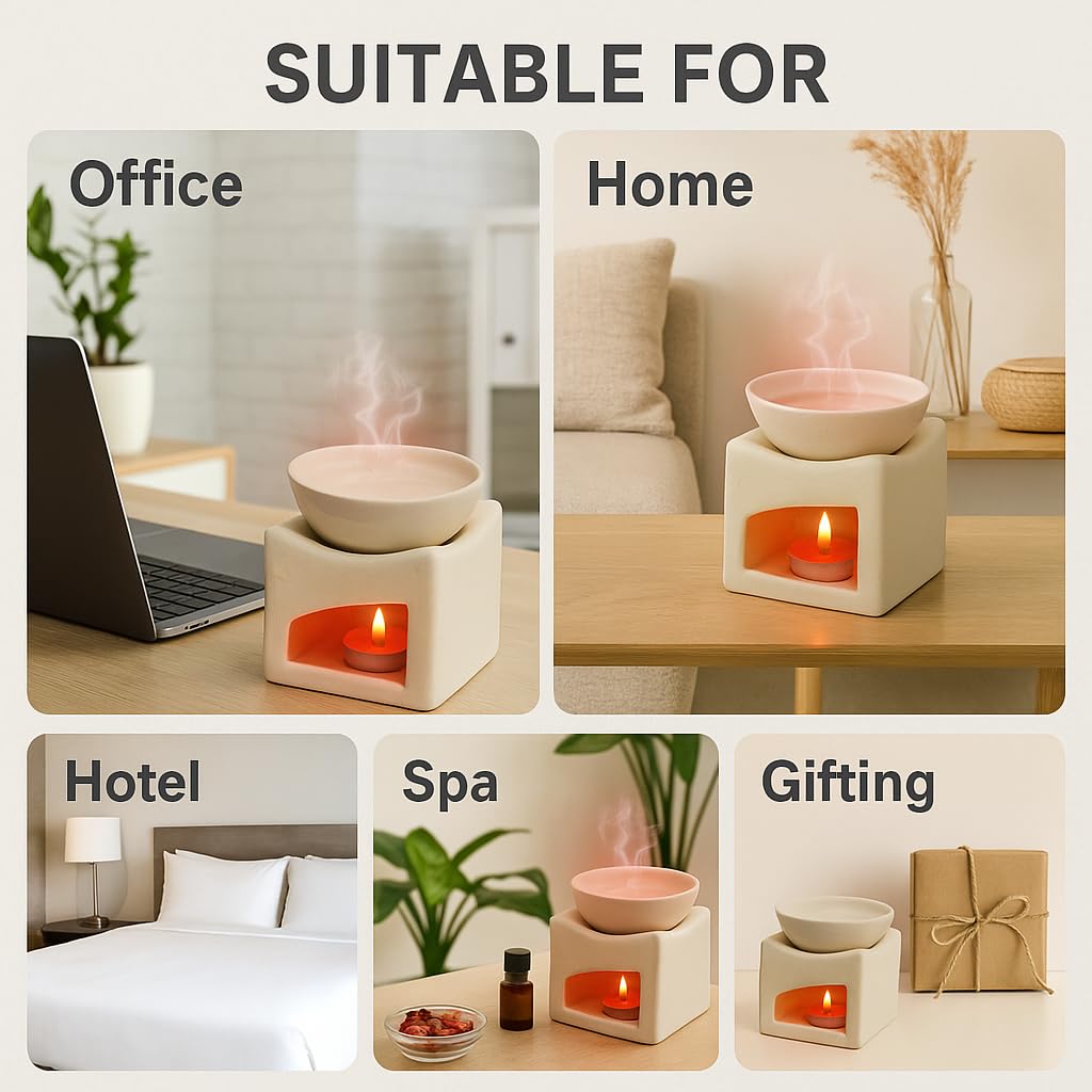 Pure Source India Ceramic Clay Candle Operated Aroma Burner Oil Diffuser, Extra Large Bowl, with 1 Tealight, 4.25 Inch, (Ivory White) - Image 7