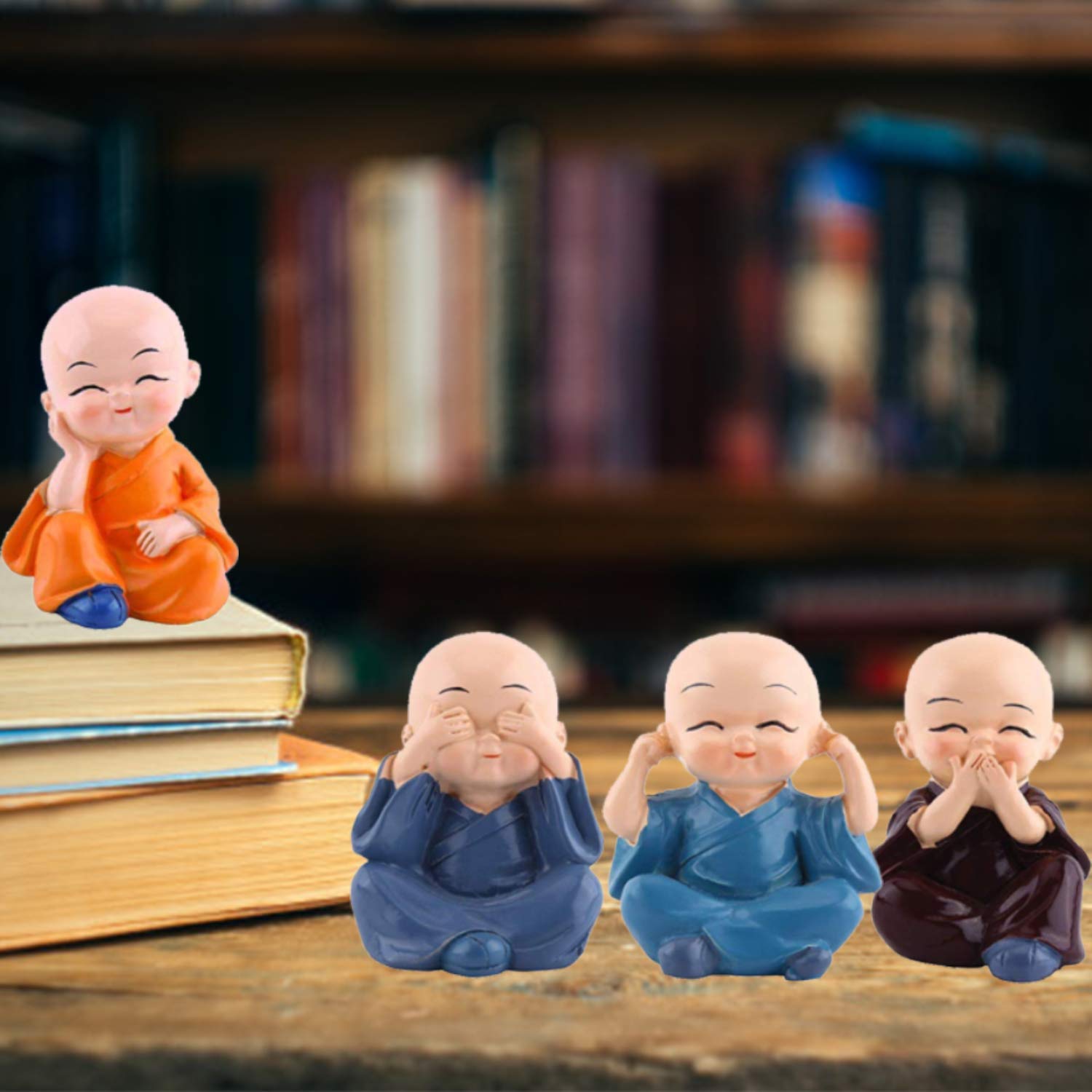 Ascension Resin Buddha Monk Statues, Small, Multicolour, Set of 4 Buddha Figurine good luck Sculpture Decoration for Indoor Outdoor Garden car dashboard Porch Yard Art Decor - Image 7