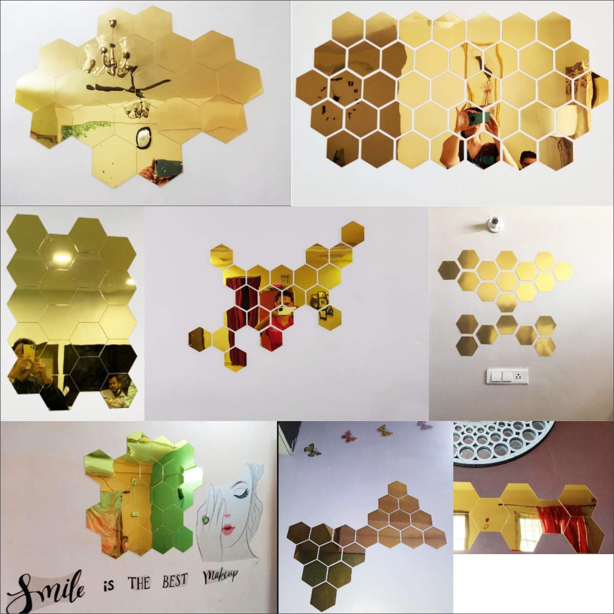 Bikri Kendra - Hexagon 20 Golden Stickers for Wall, Hexagon Mirror, Acrylic Mirror Sticker, Hexagonal Wall Sticker, - Image 4