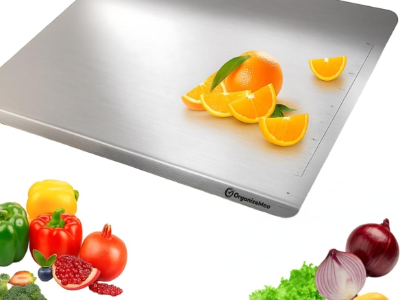 OrganizeMee Premium (35x30cm) Stainless Steel Chopping Board | Steel Kitchen Counter top for Cutting, Vegetable Chopper, for Meat & Veggies Items, Chopping Board Steel pad (Medium Platform)
