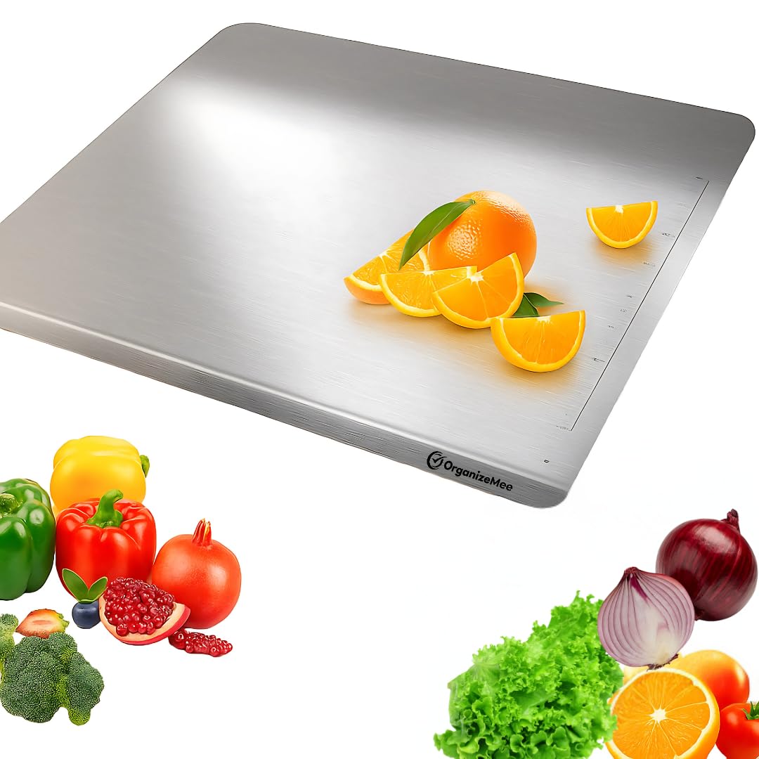 OrganizeMee Premium (35x30cm) Stainless Steel Chopping Board | Steel Kitchen Counter top for Cutting, Vegetable Chopper, for Meat & Veggies Items, Chopping Board Steel pad (Medium Platform)