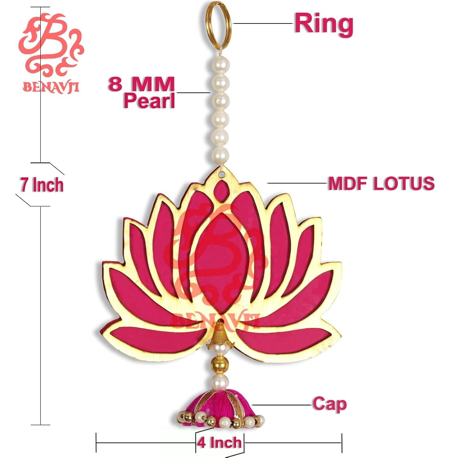 BENAVJI Presents Handmade MDF Wood Lotus Hangings Jhumki Style for Diwali Home Decor Temples Mandir Pooja Rooms All Festival Decorations Pink Color Lotus Pack of 6 - Image 8