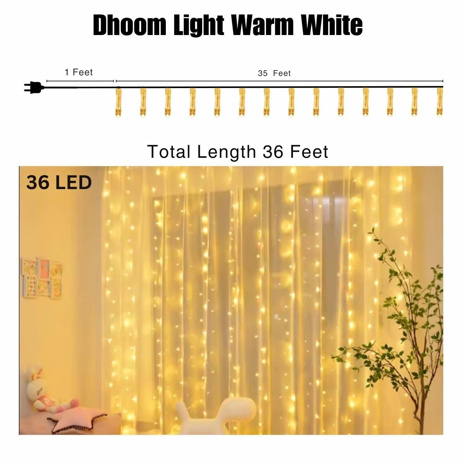 36 Feet LED Fairy String Lights β 36 Bulbs on Waterproof Copper Wire | Decorative Lights for Bedroom, Garden, Wedding, Diwali & Christmas Home Decoration (Warm White) - Image 5