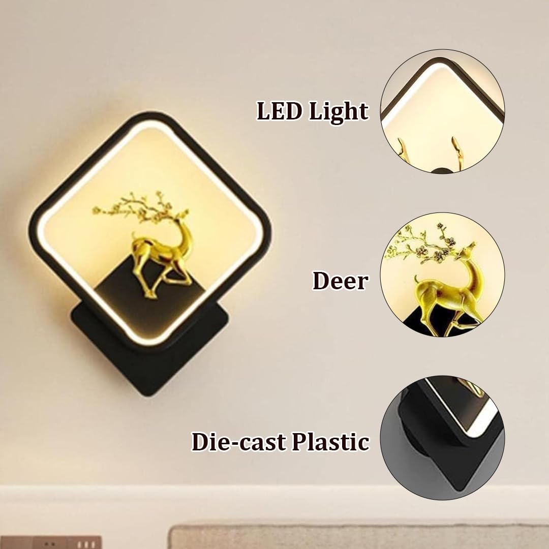 fizzytech Fancy Light Square LED Wall Light with Golden Deer Decor – Wall Lights for Living Room, Bedroom, Hallway – 4 Color Modes, Energy-Efficient Interior Wall Sconce - Image 5