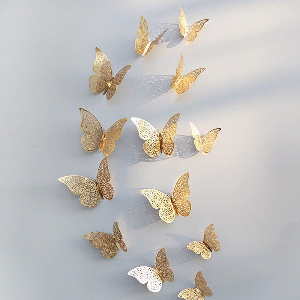 Xtore® 12pcs 3D Home Decor Butterfly with Sticking Pad (Shimmer Golden, Set of 12) - Image 2
