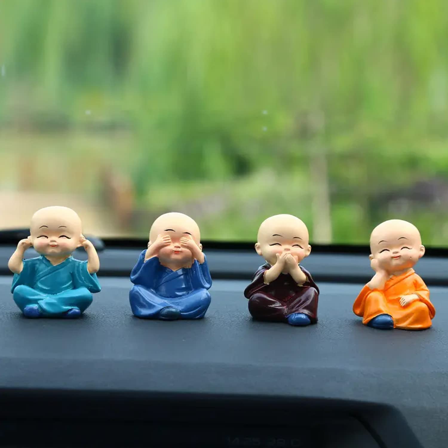 Ascension Resin Buddha Monk Statues, Small, Multicolour, Set of 4 Buddha Figurine good luck Sculpture Decoration for Indoor Outdoor Garden car dashboard Porch Yard Art Decor - Image 4