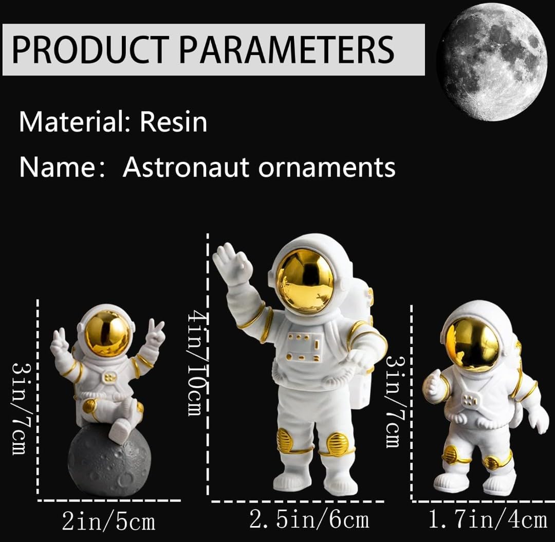 VRB DecTM 3Pcs Astronaut Figurine Spaceman Statue Ornament Toys Statue for Showpiece Home Room Office Desktop Decoration/Car Dashboard/Perfect Valentine Items (3 Pcs Big Golden Astronaut showpiece) - Image 7