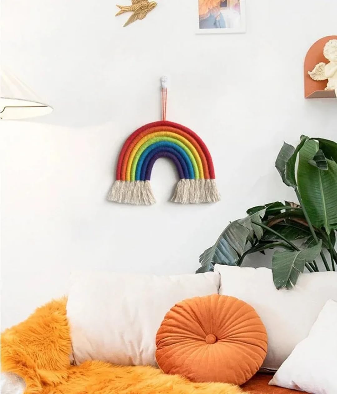 WARMINGO DE Rainbow Macrame Wall Hanging Decor | Kids Room Decoration | Handmade Knitted Cotton Woven Tapestry Wall Decorative Novelty Gifts (1 Pc pack) - Image 4