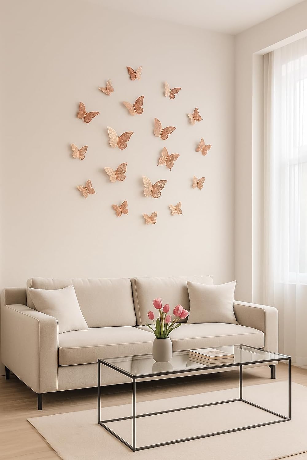 Xtore ® Congealed Paper Metallic Finish Home Decor 3D Butterfly with Sticking Pads (Rose Gold) -Set of 12 Pcs - Image 3
