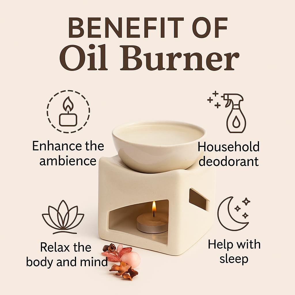 Pure Source India Ceramic Clay Candle Operated Aroma Burner Oil Diffuser, Extra Large Bowl, with 1 Tealight, 4.25 Inch, (Ivory White) - Image 6