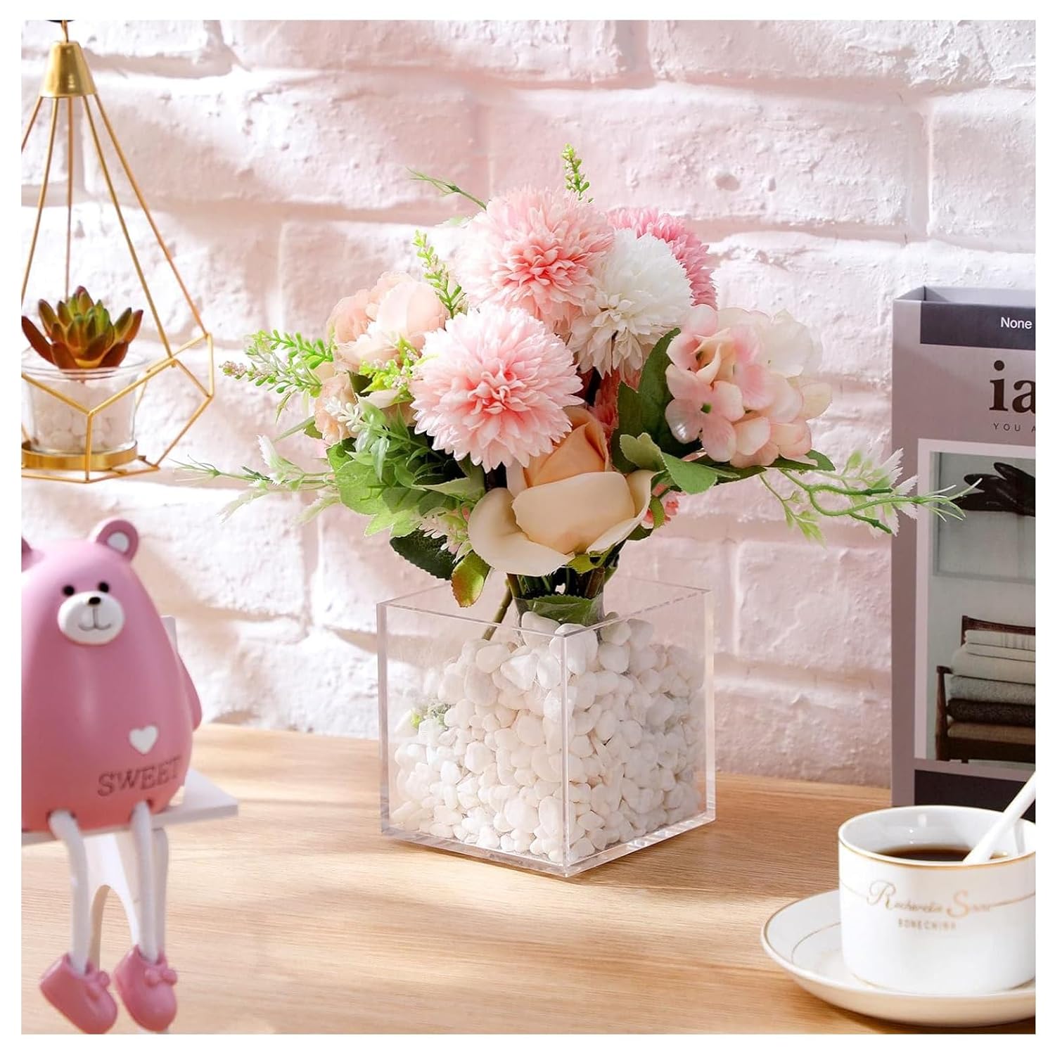 SPHINX Square Decorative Glass Vase for Flowers Live Plants Bamboo Money Plants Home Decor Office Living Room Table Decorations, Vases for Home Decor,Modern Glass Vase, Gift, VASE ONLY NO Flowers - - Image 7