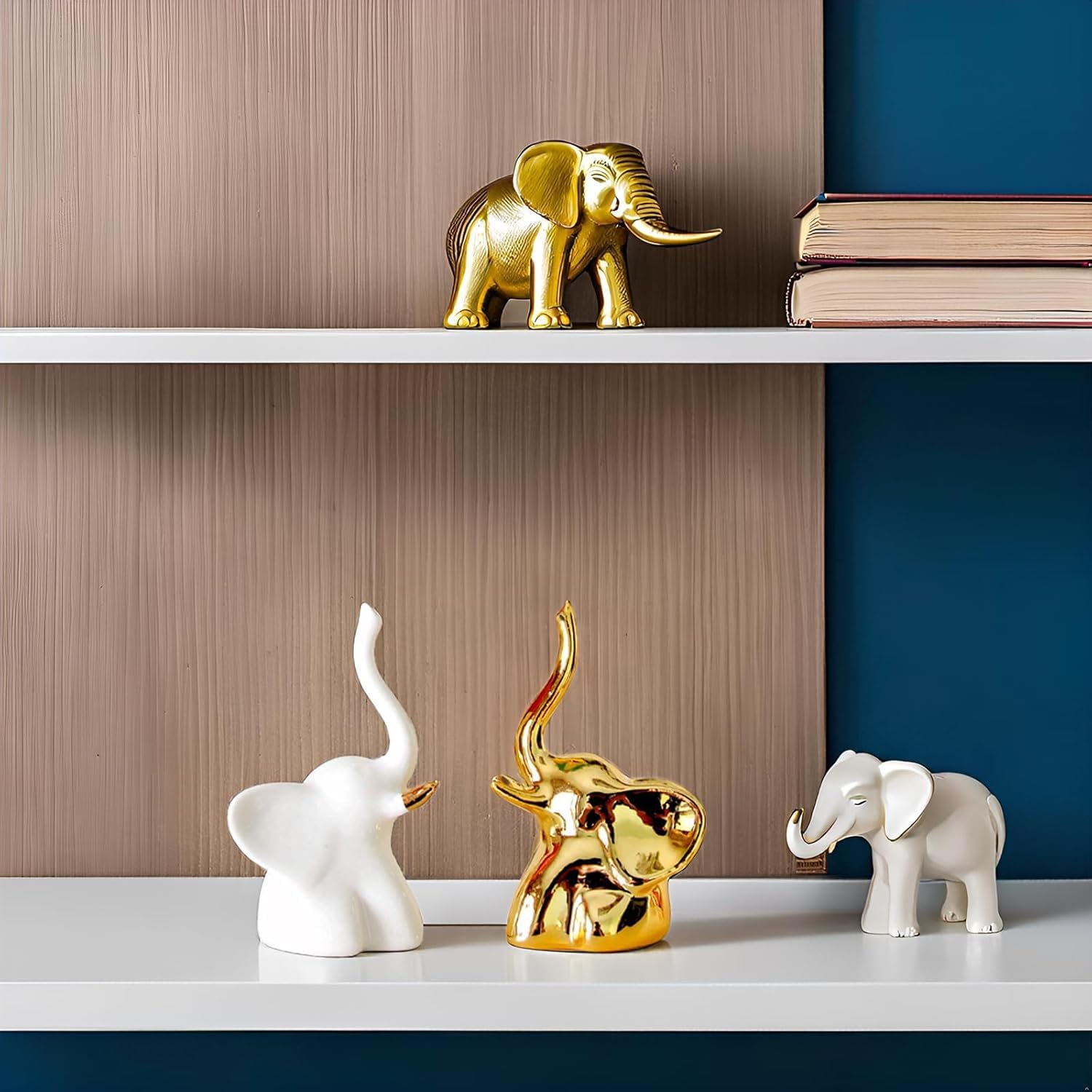 Home Decor Elephant Statue For Good Luck,Fengshui Ceramic Creative Small Modern Style Elephant Idol Figurines,Decorative Gift Items For Home,Office Desktop,Living Room (2pcs),White,Gold - Image 4