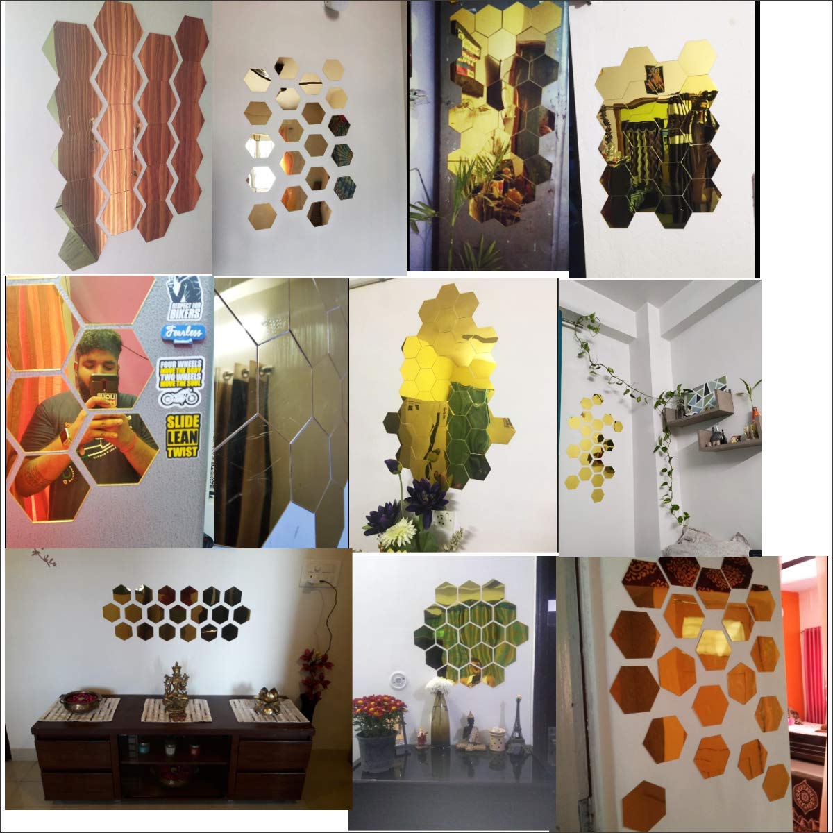 Bikri Kendra - Hexagon 20 Golden Stickers for Wall, Hexagon Mirror, Acrylic Mirror Sticker, Hexagonal Wall Sticker, - Image 5
