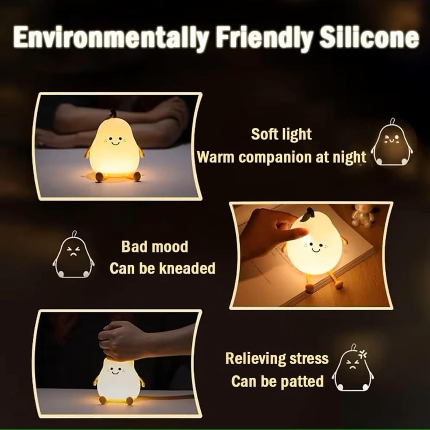 Pears Silicone Night Lamp – Cute Soft LED Bedside Light for Kids Room, Nursery, Christmas Gifts & Bedroom Ambience Decoration - Image 5