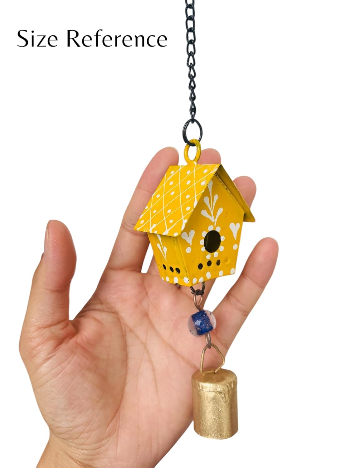 2 Pc Hut Wall Hanging Decor | Garden Tree Hanging Bells Decoration | Handpainted Hanging Ornaments for Home Living Room Wind Chime (Yellow) - Image 5