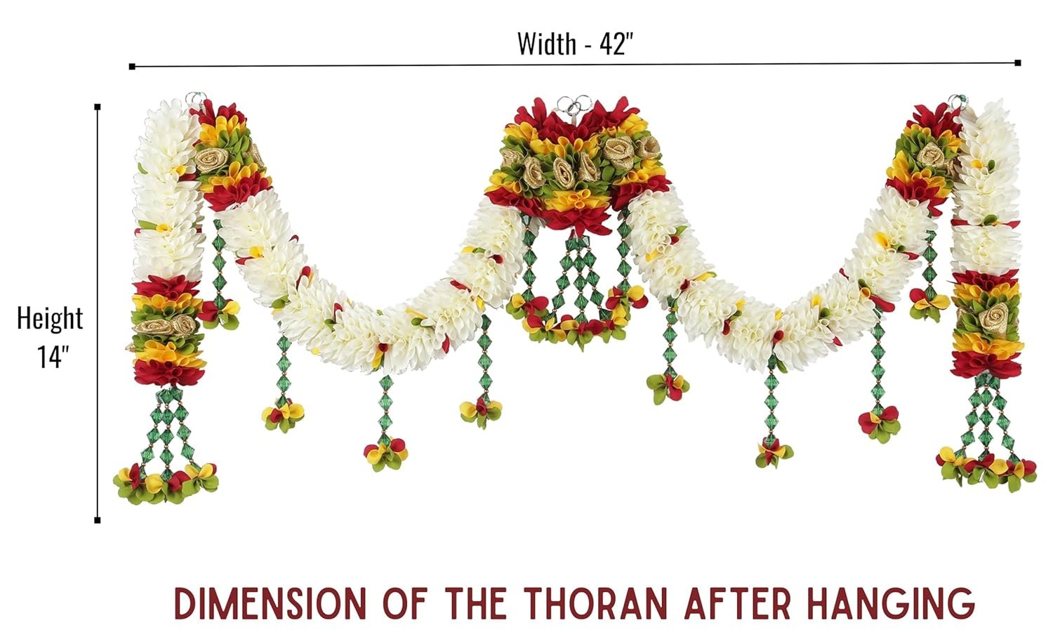 Daedal crafters Crystal Hanging Artificial Flower Toran for Main Door Entrance, Reusable Thoran for Pooja Mandir, Living Room & Home Décor, Bandarwal for Festival Decoration (42x14 inch) - Image 5